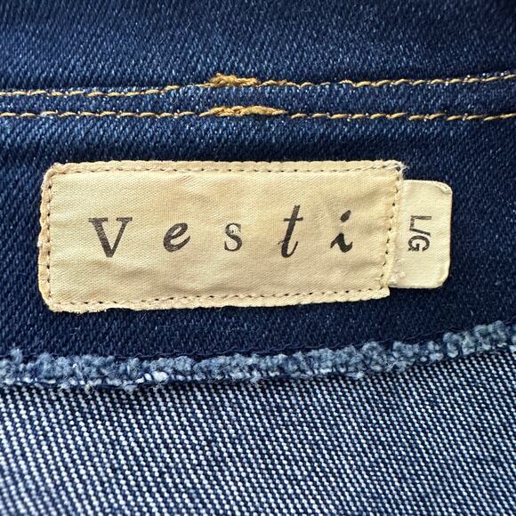 VTG Vesti Denim Shirt Dress Blue Button Front Midi Short Sleeve Utility Retro L - Picture 6 of 13